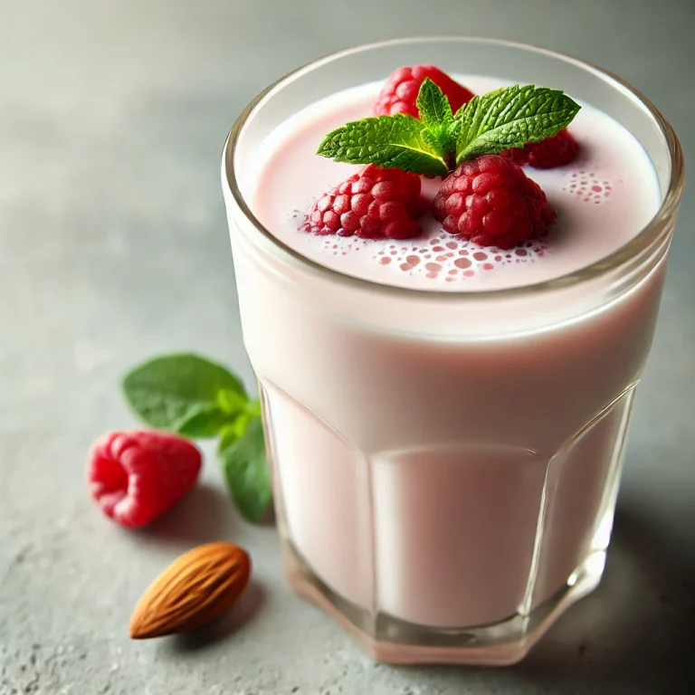 Rezeptbild Frühstücks-Drink mit Mandelmilch und Himbeeren